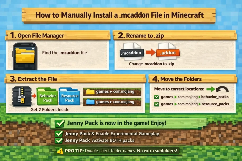 How to Install Jenny Mod on Mobile (Bedrock/MCPE) — Android & iOS Complete Guide 3 Manual method